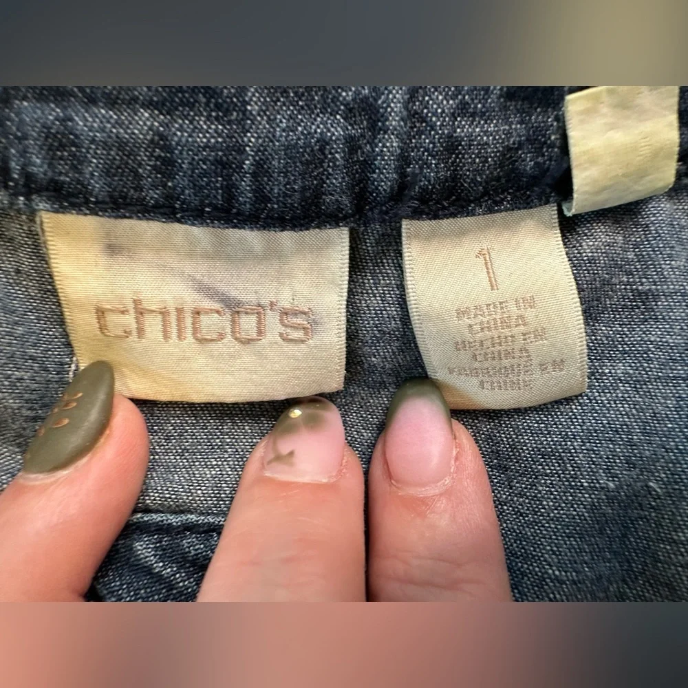 Chico’s Denim Chambray Dress Women’s Size 1 (Medium) Cap Sleeve Elastic Waist - Picture 6 of 11